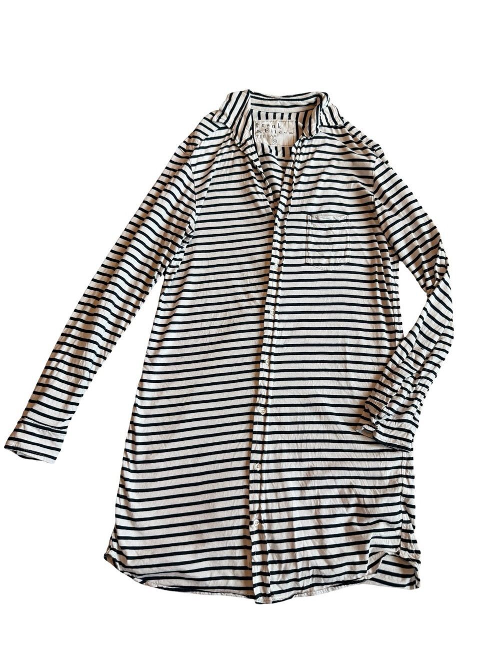 Frank and Eileen Tee Lab Dress Black White Stripe Button-Down Polo Shirt Size XS